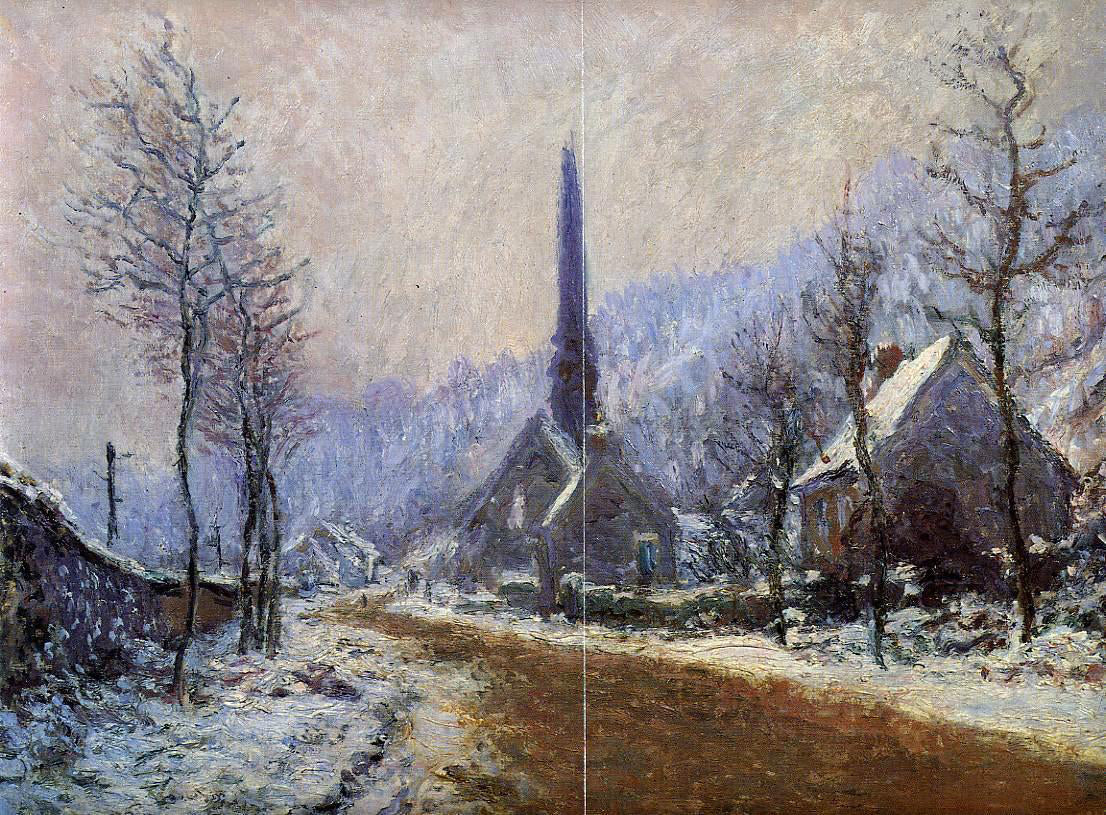 Claude Oscar Monet Church at Jeufosse, Snowy Weather - Canvas Print