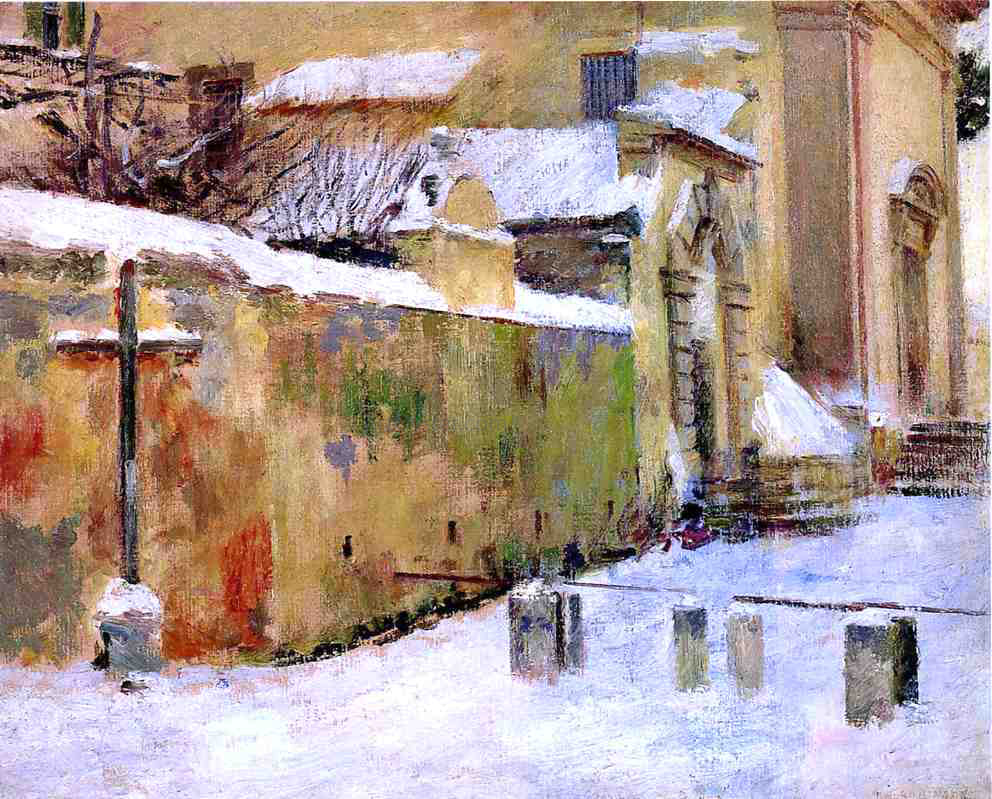 Theodore Robinson Church in Snow - Canvas Print