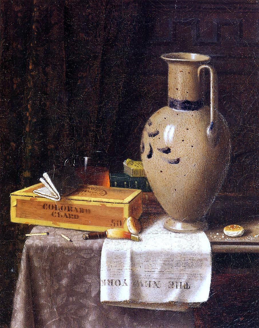 William Michael Harnett Cigar Box, Pitcher and 'New York World' - Canvas Print