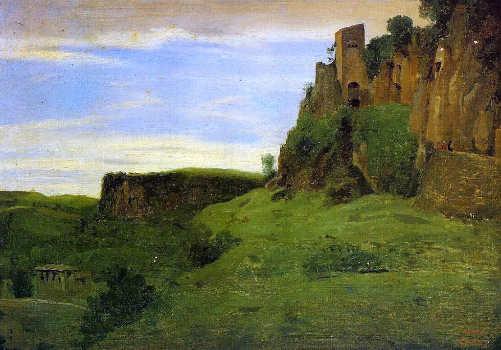 Jean-Baptiste-Camille Corot Civita Castelland - Buildings High in the Rocks (also known as La Porta San Salvatore) - Canvas Print