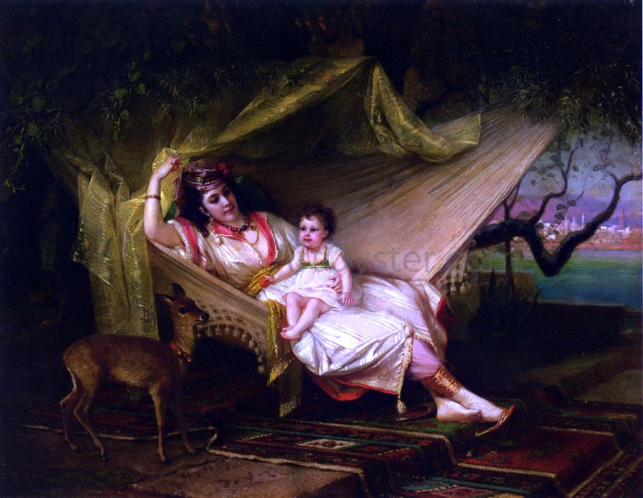 Constant Joseph Brochart Clementine Stora and her Daughter Lucie in an Interior, Constantinople - Canvas Print