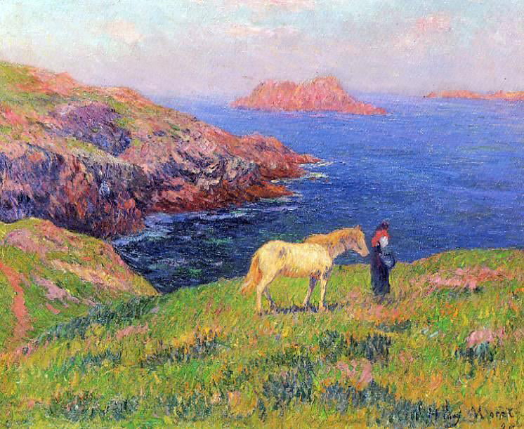 Henri Moret Cliff at Quesant with Horse - Canvas Print