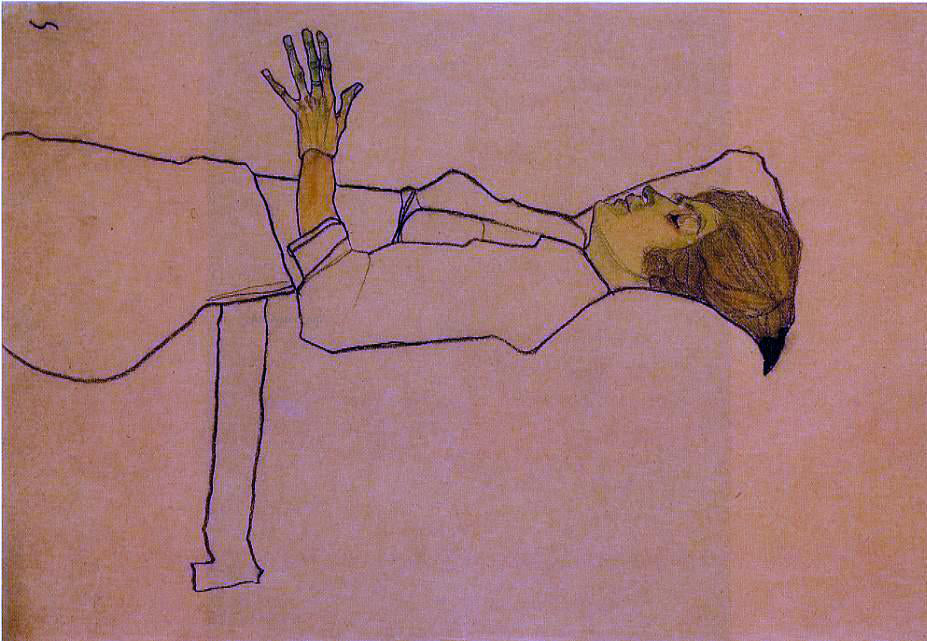Egon Schiele Clothed Woman, Reclining - Canvas Print