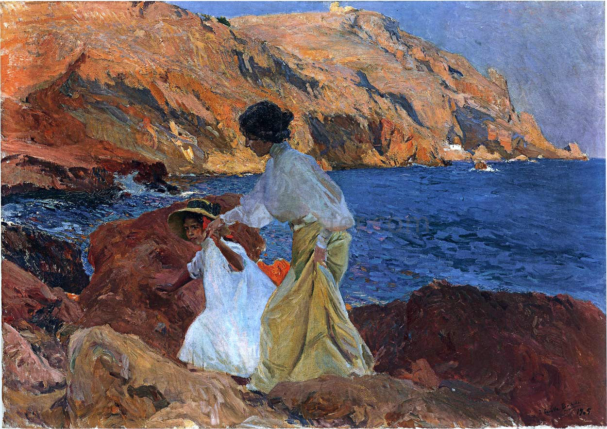 Joaquin Sorolla Y Bastida Clotilde and Elena on the Rocks at Javea - Canvas Print