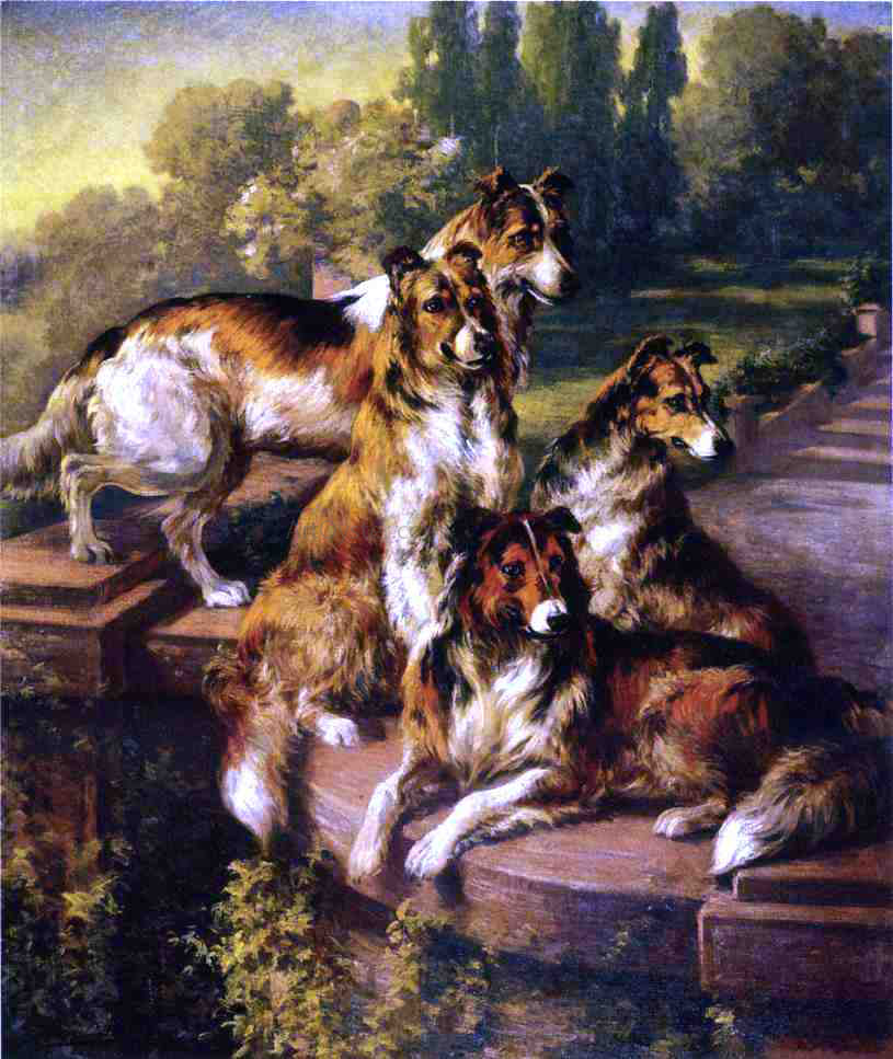 Edmond H Osthaus Collie Dogs in Formal Garden - Canvas Print