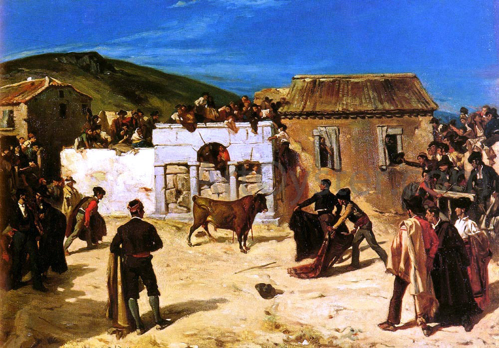 Alfred Dehodencq A Combat De Novillos - Canvas Print