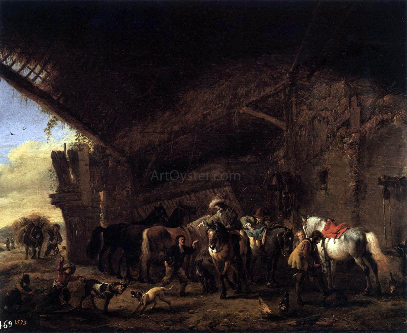 Philips Wouwerman Coming out of an Inn - Canvas Print