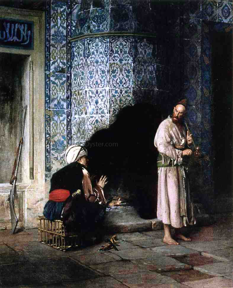 Jean-Leon Gerome Conversation by the Fire - Canvas Print