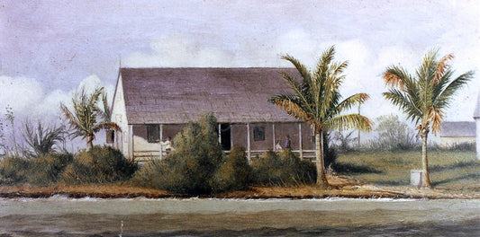 William Aiken Walker Cottage on Beach with Palm Trees (Florida) - Canvas Print