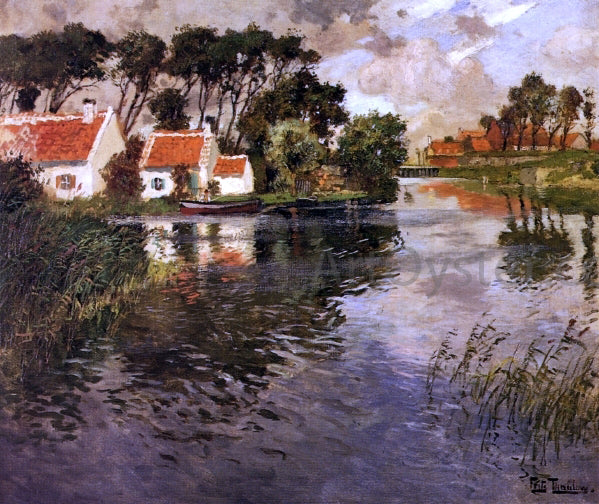 Fritz Thaulow Cottages by a River - Canvas Print
