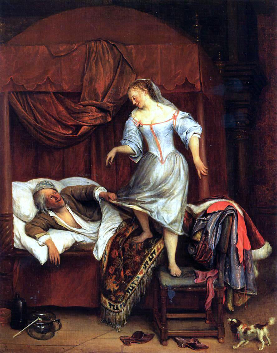 Jan Steen Couple in a Bedroom - Canvas Print