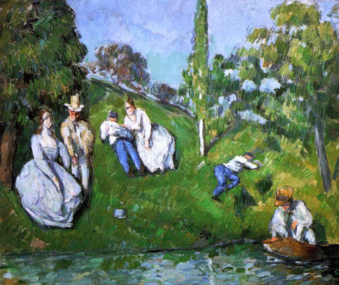 Paul Cezanne Couples Relaxing by a Pond - Canvas Print