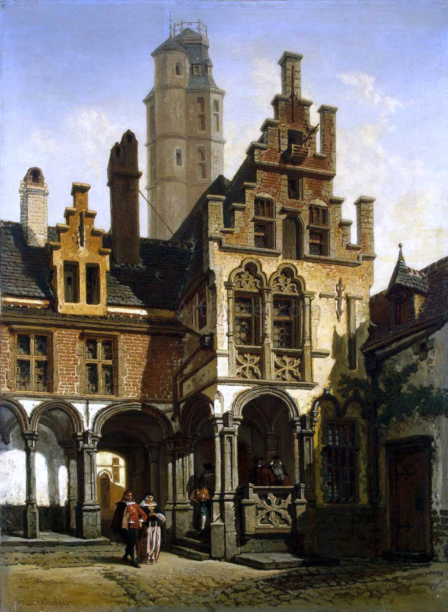 Francois Stroobant Courtyard of the Palace of Marguerite of Austria in Mechelen - Canvas Print