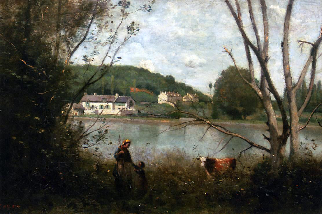 Jean-Baptiste-Camille Corot Cowherd and Her Child - Canvas Print
