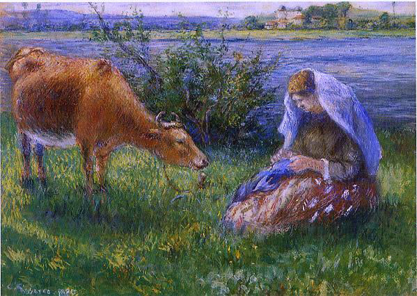 Camille Pissarro Cowherd, Pontoise - Canvas Print