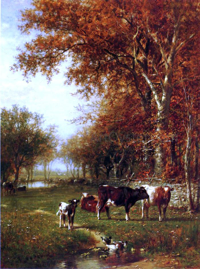 James McDougal Hart Cows before a Watering Hole - Canvas Print