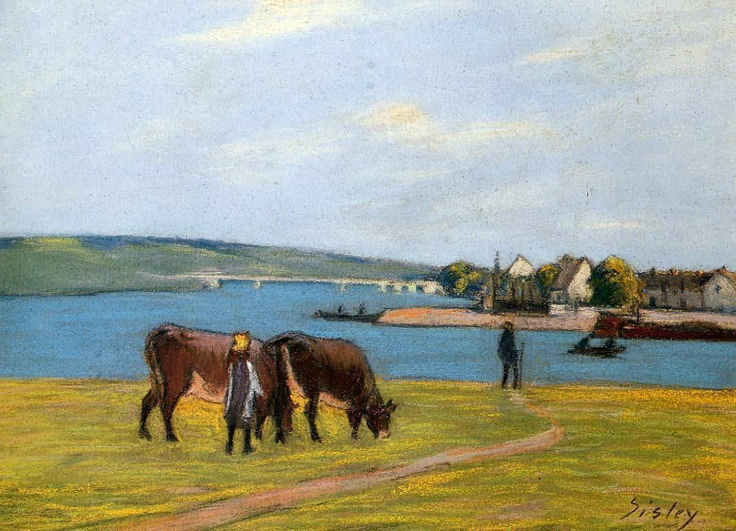 Alfred Sisley Cows by the Seine at Saint-Mammes - Canvas Print