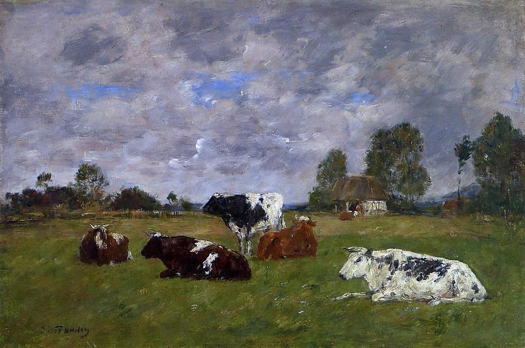 Eugene-Louis Boudin Cows in a Pasture - Canvas Print
