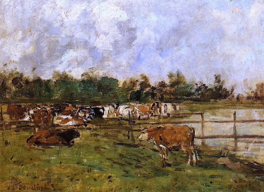 Eugene-Louis Boudin Cows in the Meadow - Canvas Print