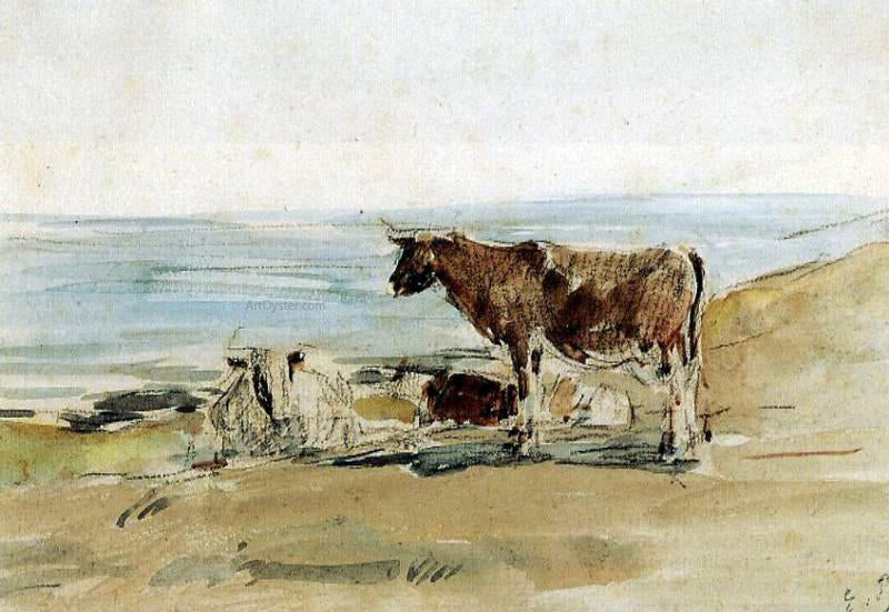 Eugene-Louis Boudin Cows near the Shore - Canvas Print