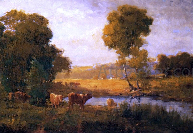 John Carleton Wiggins Cows Watering near the Farm - Canvas Print