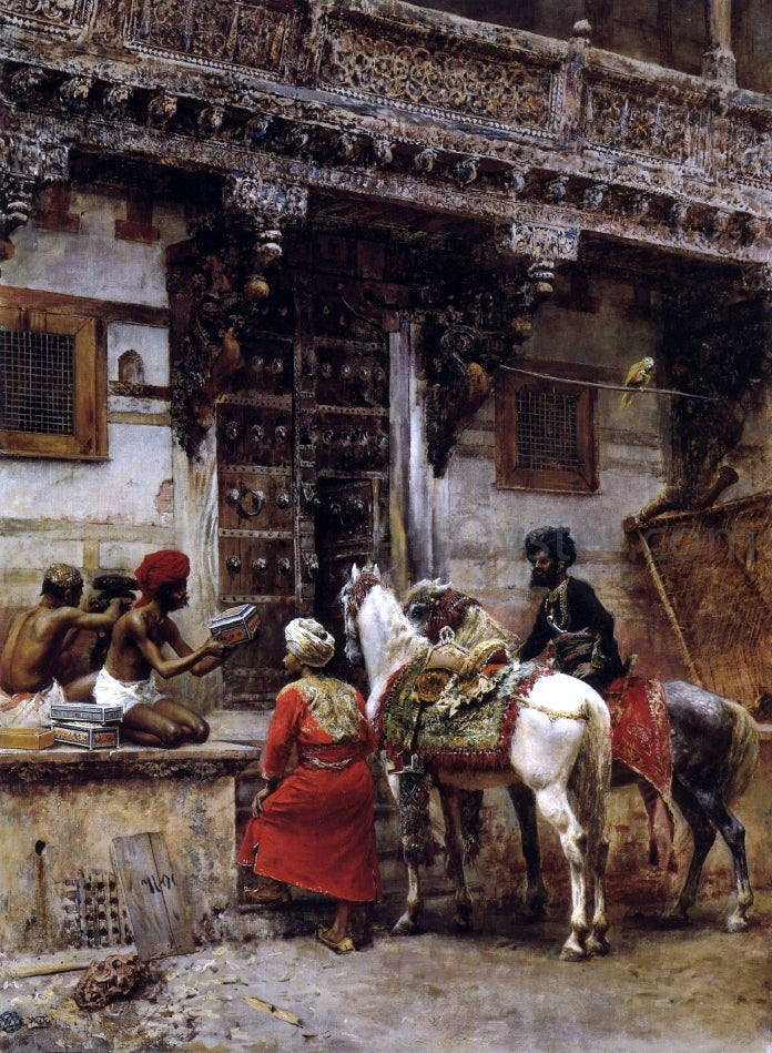 Edwin Lord Weeks Craftsman Selling Cases by a Teak-Wood Building, Ahmedabad - Canvas Print