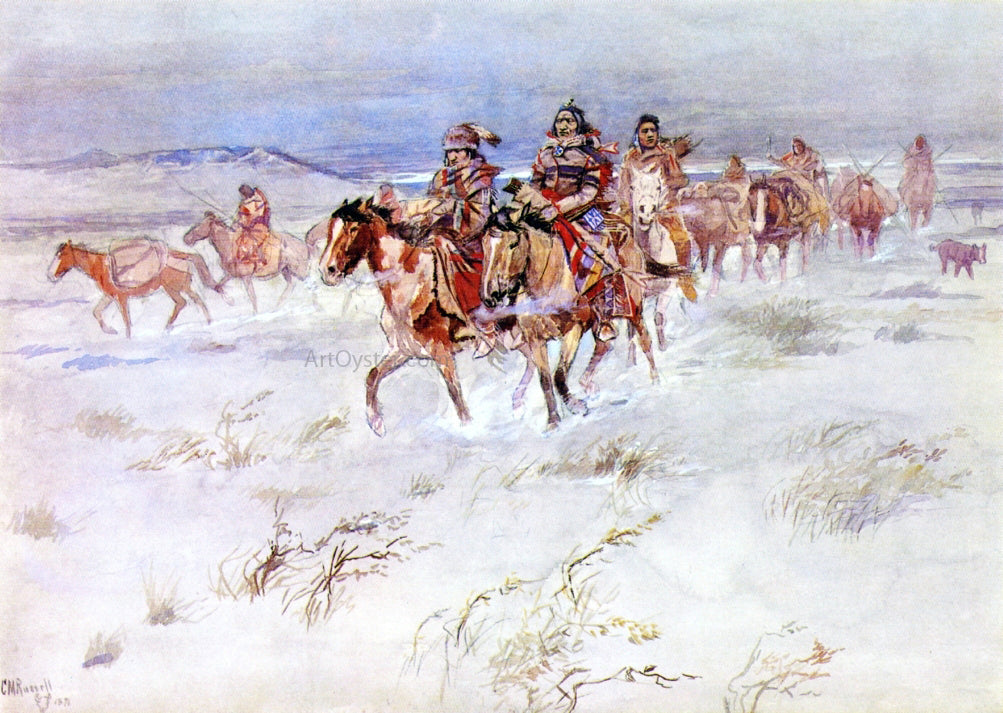 Charles Marion Russell Crees Coming in to Trade - Canvas Print