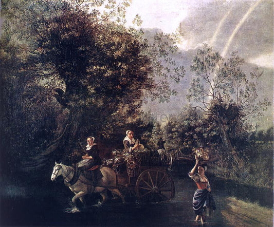 Jan Siberechts Crossing a Creek - Canvas Print