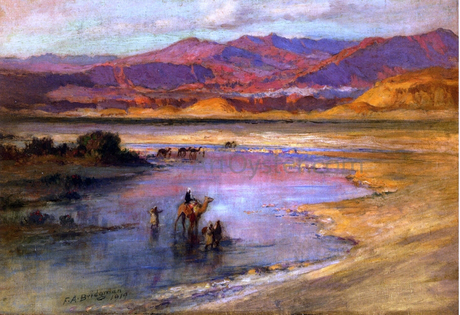 Frederick Arthur Bridgeman Crossing an Oasis, with the Atlas Mountains in the Distance, Morocco - Canvas Print