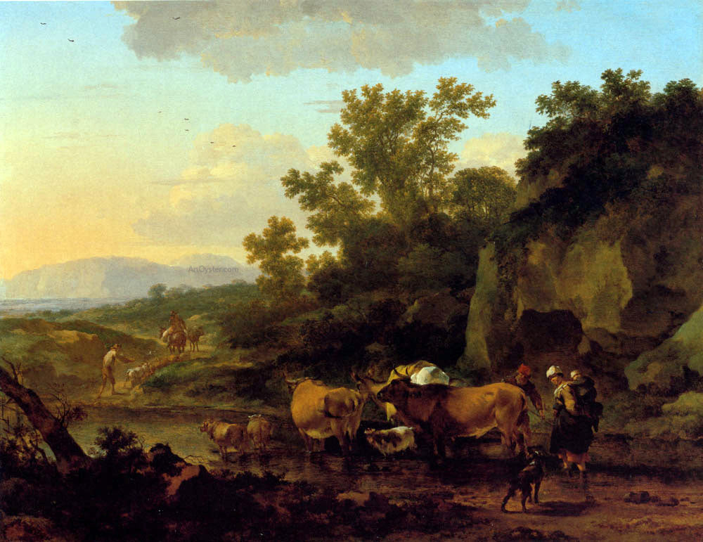 Nicolaes Berchem Crossing The Ford - Canvas Print
