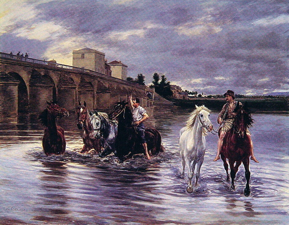 Lucien Alphonse Gros Crossing the River - Canvas Print