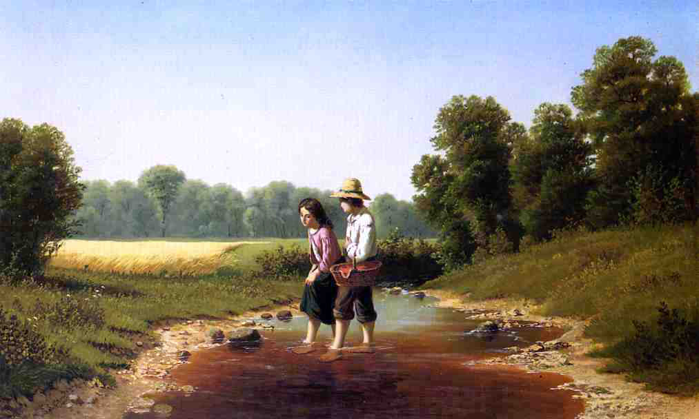 Samuel S Carr Crossing the Stream - Canvas Print