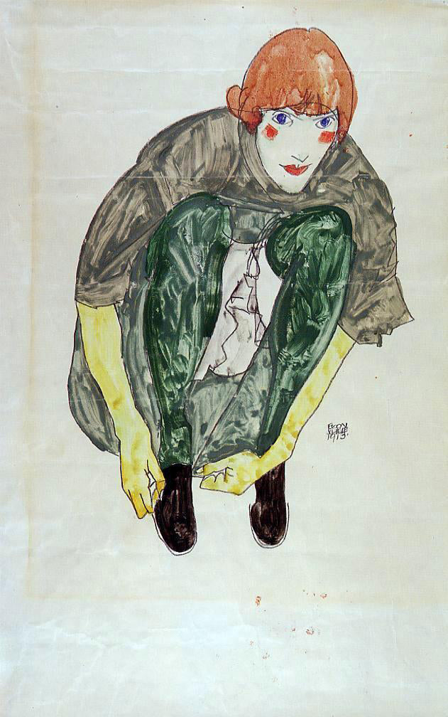 Egon Schiele Crouching Figure (also known as Valerie Neuzil) - Canvas Print
