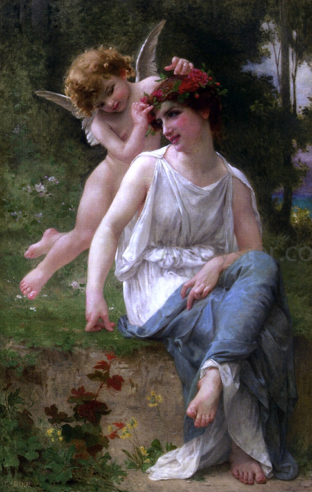 Guillaume Seignac Cupid Adoring a Young Maiden - Canvas Print