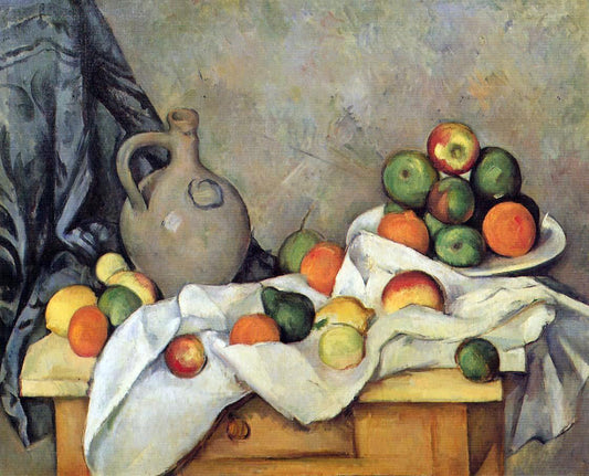 Paul Cezanne A Curtain, Jug and Fruit - Canvas Print