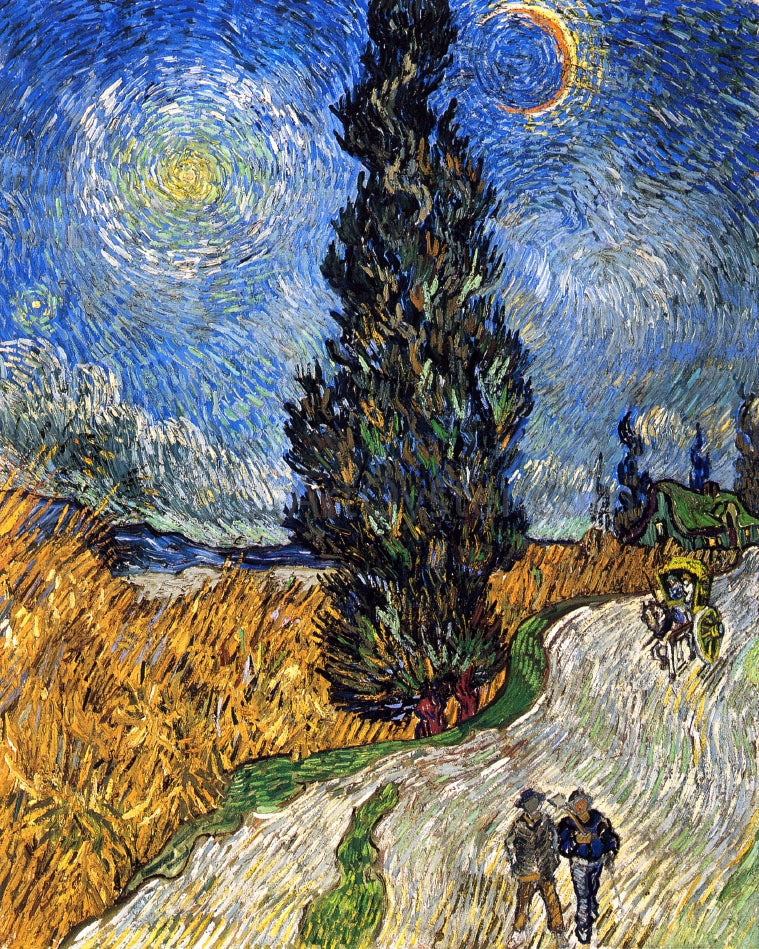 Vincent Van Gogh A Cypress against a Starry Sky (also known as Road with Cypresses) - Canvas Print