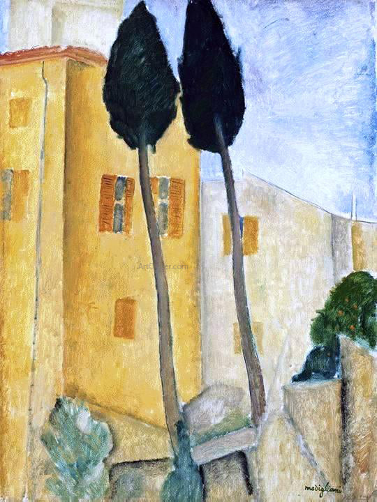Amedeo Modigliani Cypress Trees and Houses, Midday Landscape - Canvas Print