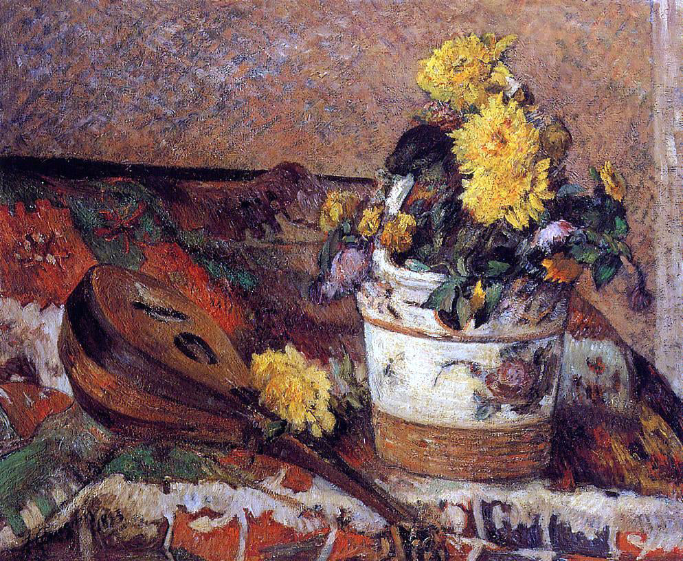 Paul Gauguin Dahlias and Mandolin - Canvas Print