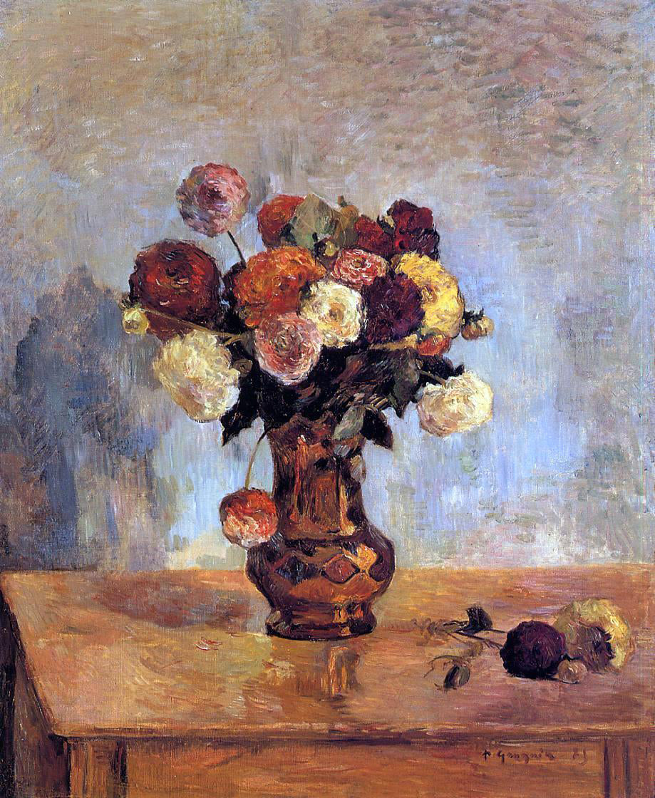 Paul Gauguin Dahlias in a Copper Vase - Canvas Print