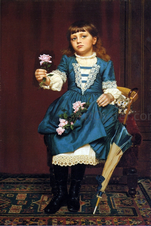 John George Brown Daisy McComb Holding a Pink Rose - Canvas Print