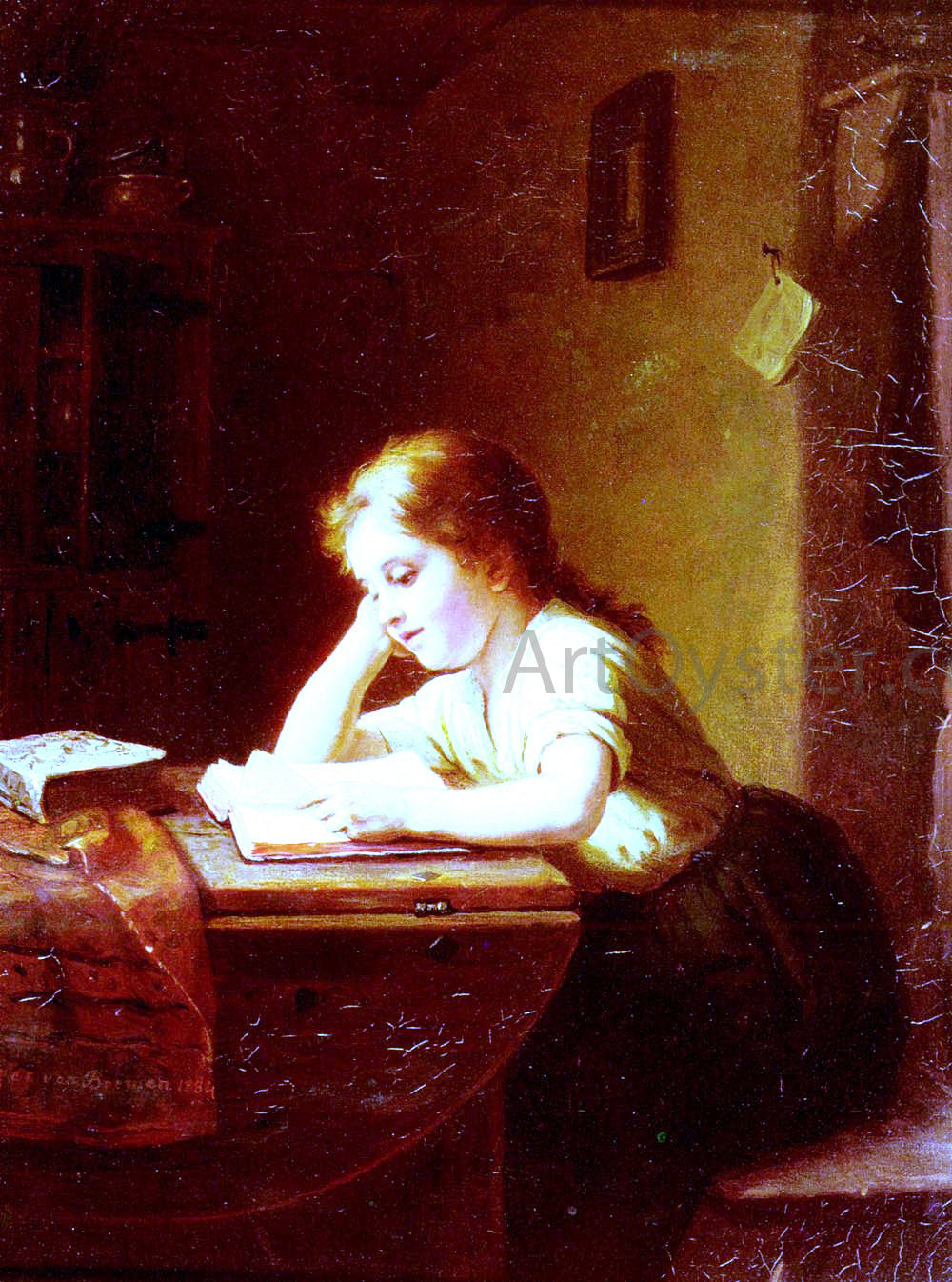 Johann Georg Meyer Von Bremen Das Lesende Madchen - Canvas Print