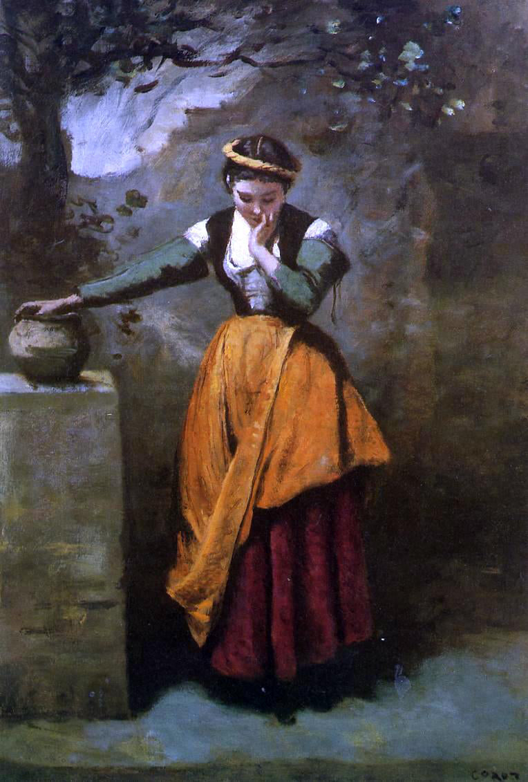 Jean-Baptiste-Camille Corot Daydreaming at the Fountain - Canvas Print