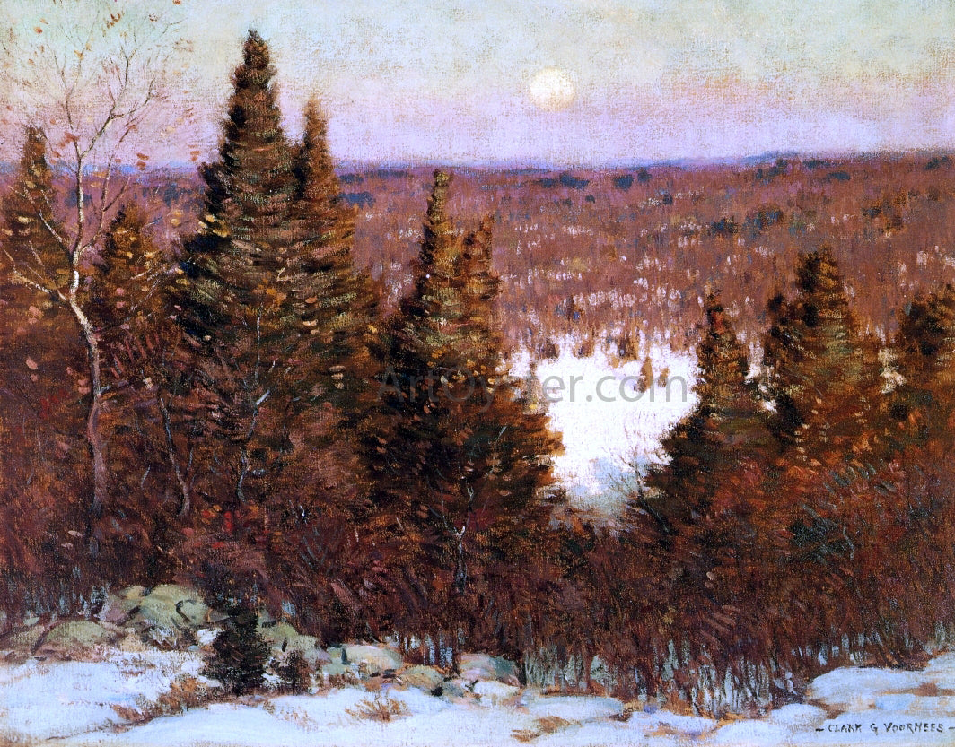 Clark G Voorhees December Moonrise - Canvas Print
