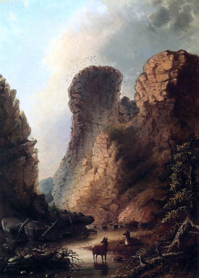 Alfred Jacob Miller Deer by the River, Wyoming - Canvas Print