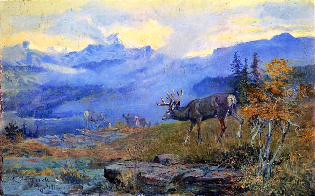 Charles Marion Russell Deer Grazing - Canvas Print