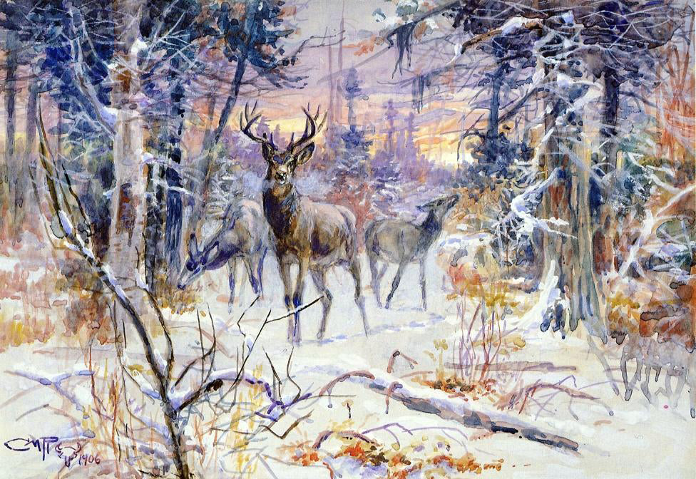 Charles Marion Russell A Deer in a Snowy Forest - Canvas Print