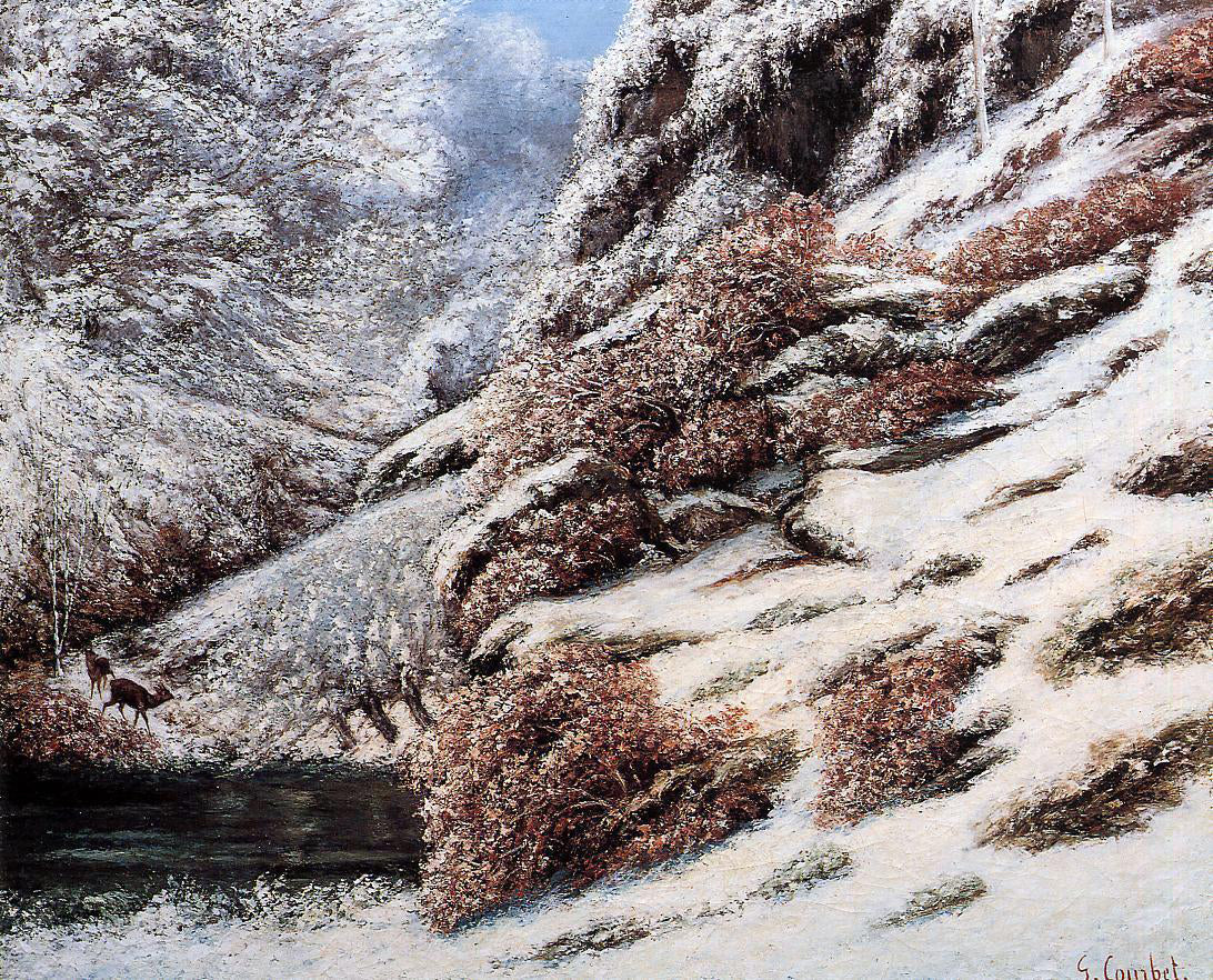 Gustave Courbet Deer in a Snowy Landscape - Canvas Print