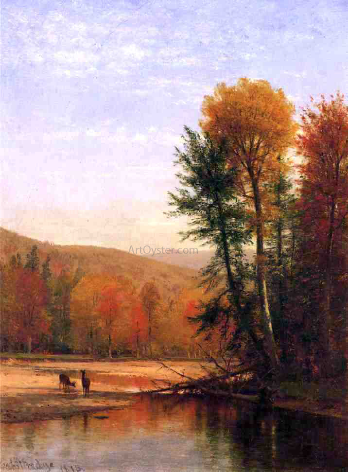 Thomas Worthington Whittredge Deer in an Autumn Landscape - Canvas Print