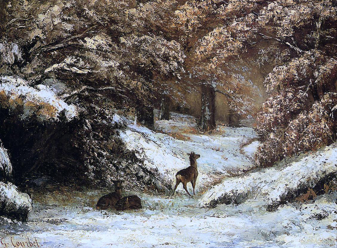 Gustave Courbet Deer Taking Shelter in Winter - Canvas Print