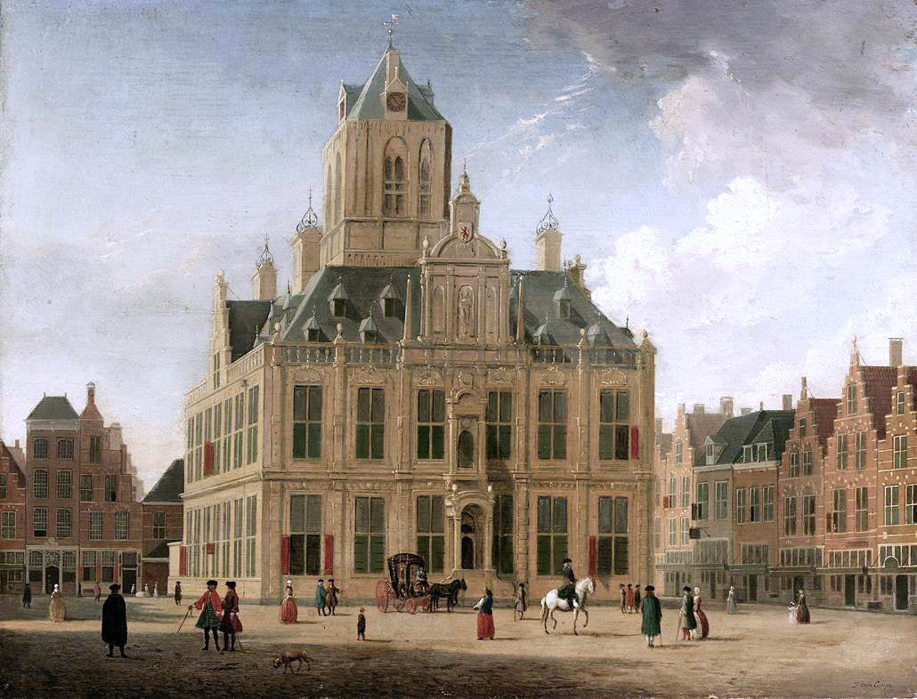 Jan Ten Compe Delft: A View of the Town Hall Seen from the Grote Market - Canvas Print